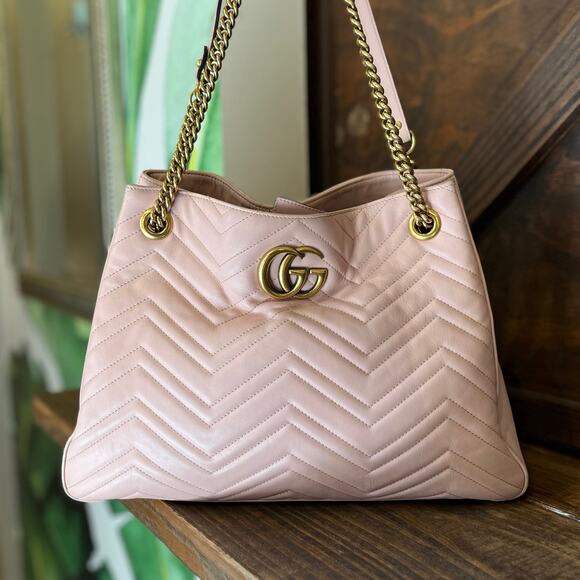 GUCCI GG Marmont Pink Matelassé Leather Chain Shoulder Bag - Picture 1 of 16